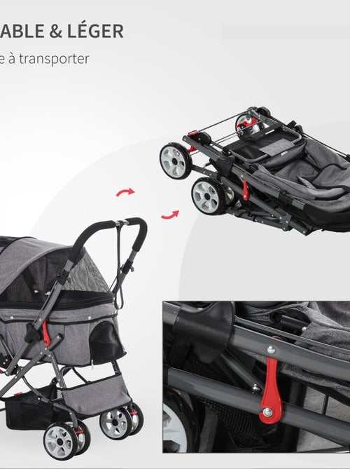 Poussette buggy pliable chien chat panier et sac de rangement - Kiabi