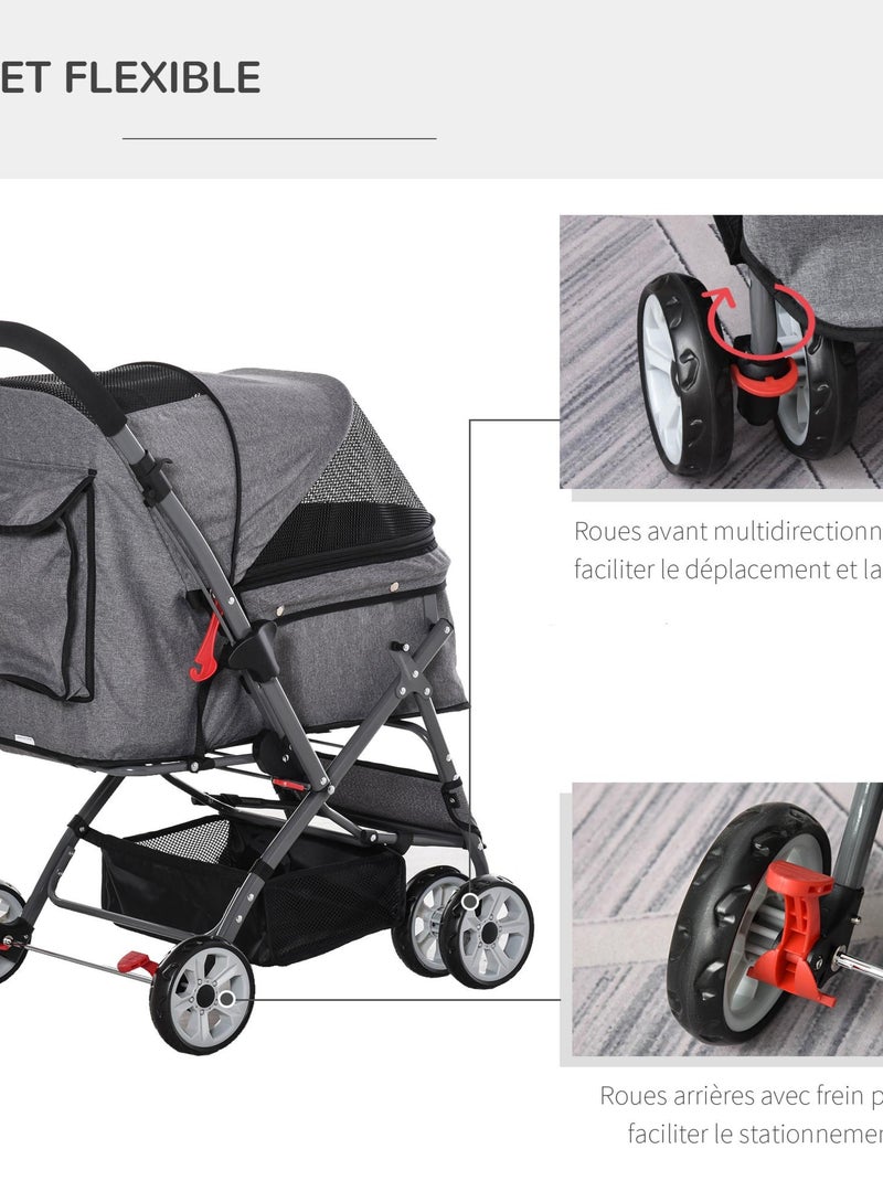 Poussette buggy pliable chien chat panier et sac de rangement Gris - Kiabi