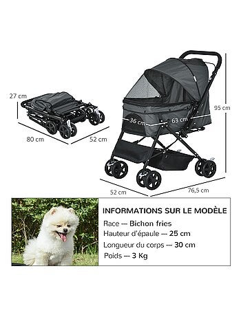 Poussette buggy pliable chien chat panier et sac de rangement