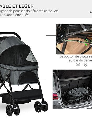 Poussette buggy pliable chien chat panier et sac de rangement