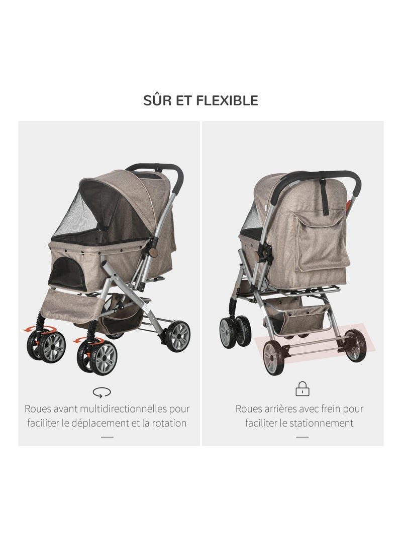 Poussette buggy pliable chien chat panier et sac de rangement Marron - Kiabi