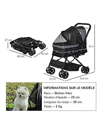 Poussette buggy pliable chien chat panier et sac de rangement