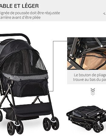 Poussette buggy pliable chien chat panier et sac de rangement