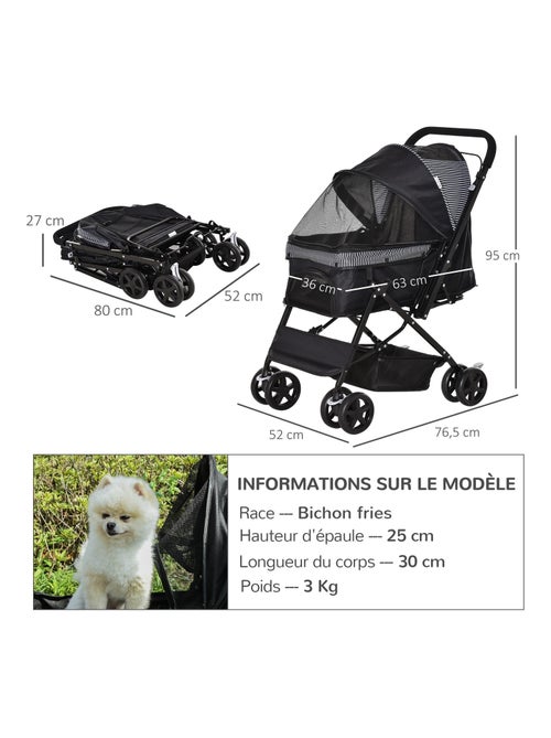 Poussette buggy pliable chien chat panier et sac de rangement - Kiabi