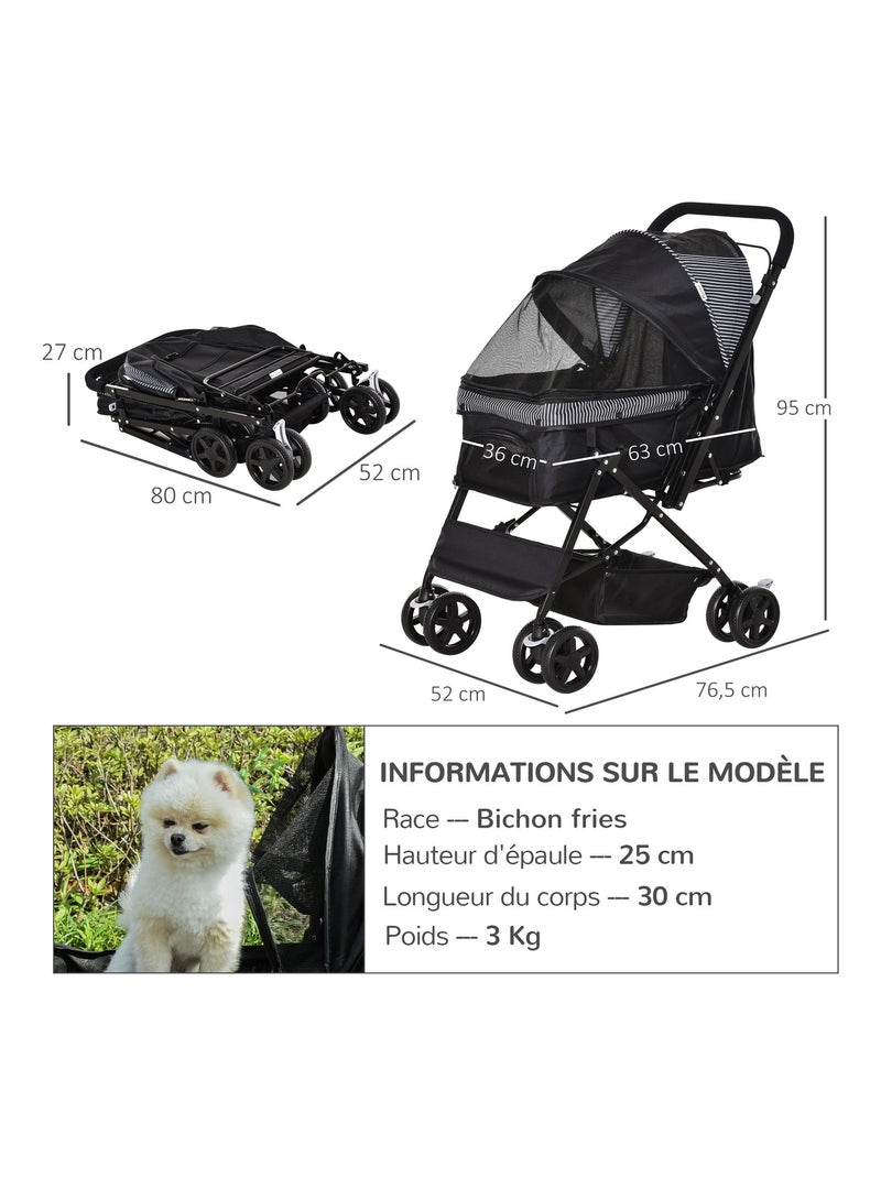 Poussette buggy pliable chien chat panier et sac de rangement Noir - Kiabi