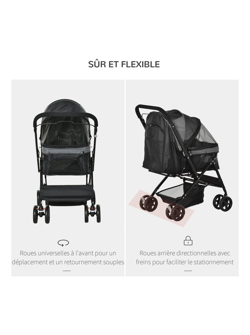 Poussette buggy pliable chien chat panier et sac de rangement Noir - Kiabi