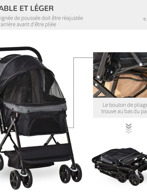 Poussette buggy pliable chien chat panier et sac de rangement - Kiabi