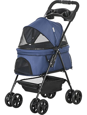 Poussette buggy pliable chien chat panier rangement 4 roues