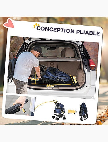 Poussette buggy pliable chien chat panier rangement 4 roues