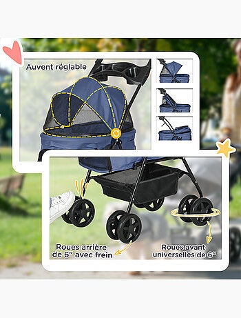 Poussette buggy pliable chien chat panier rangement 4 roues