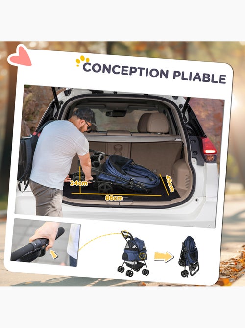 Poussette buggy pliable chien chat panier rangement 4 roues - Kiabi