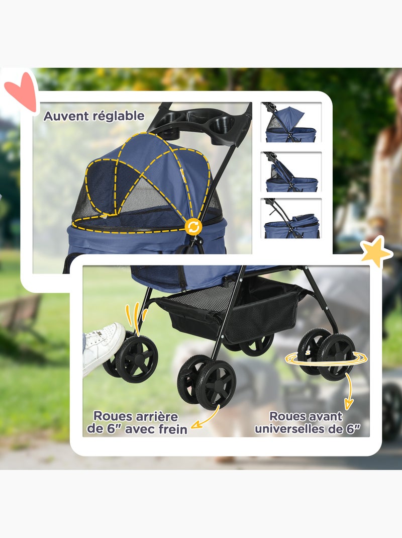 Poussette buggy pliable chien chat panier rangement 4 roues Bleu Bleu - Kiabi