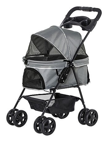 Poussette buggy pliable chien chat panier rangement 4 roues