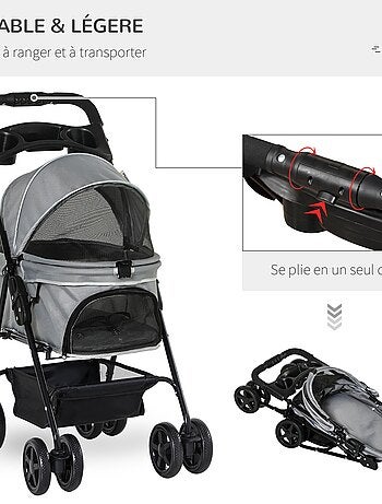 Poussette buggy pliable chien chat panier rangement 4 roues