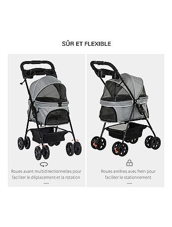Poussette buggy pliable chien chat panier rangement 4 roues