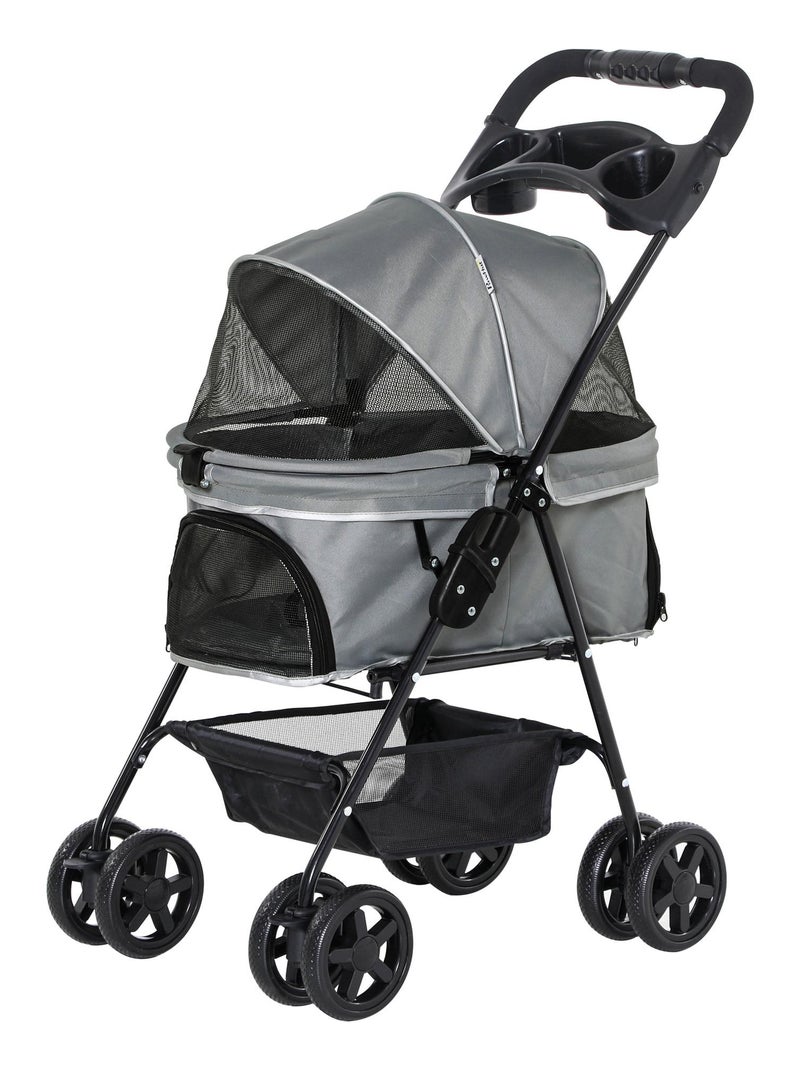 Poussette buggy pliable chien chat panier rangement 4 roues Gris - Kiabi