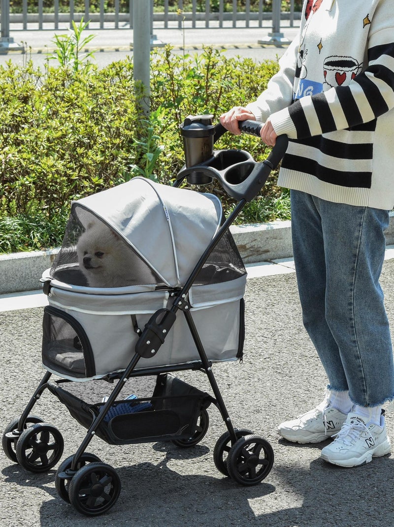 Poussette buggy pliable chien chat panier rangement 4 roues Gris - Kiabi