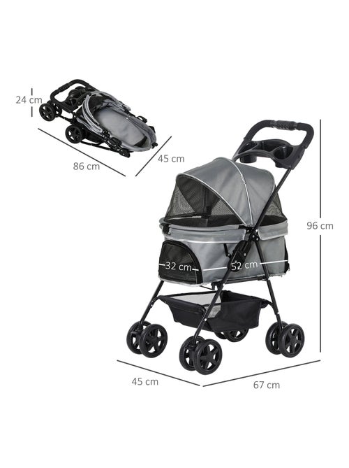 Poussette buggy pliable chien chat panier rangement 4 roues - Kiabi