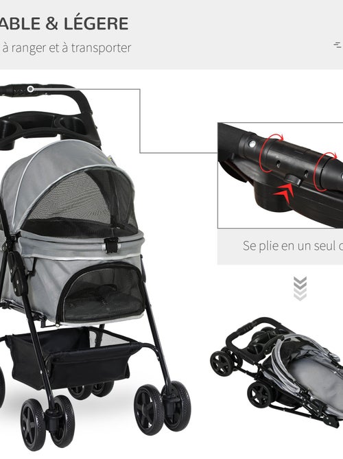 Poussette buggy pliable chien chat panier rangement 4 roues - Kiabi