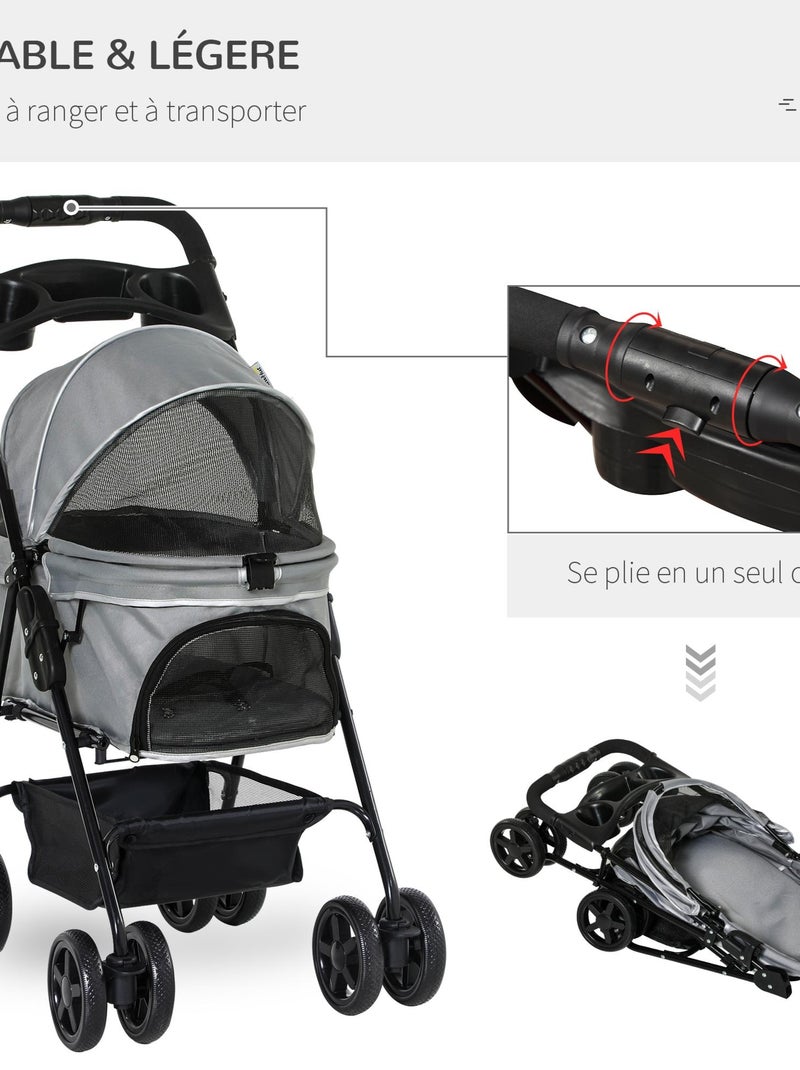 Poussette buggy pliable chien chat panier rangement 4 roues Gris - Kiabi