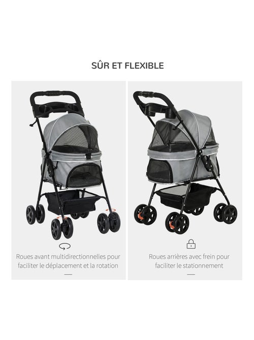Poussette buggy pliable chien chat panier rangement 4 roues - Kiabi