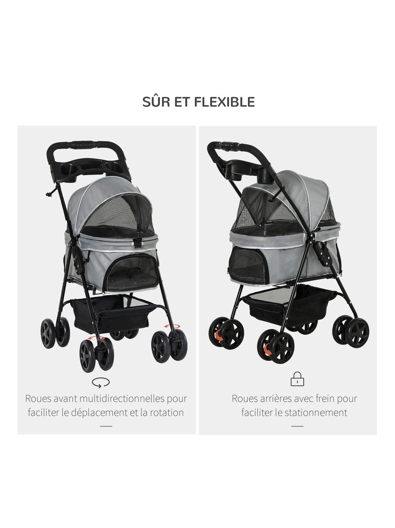 Poussette buggy pliable chien chat panier rangement 4 roues Gris - Kiabi