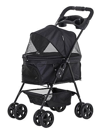 Poussette buggy pliable chien chat panier rangement 4 roues