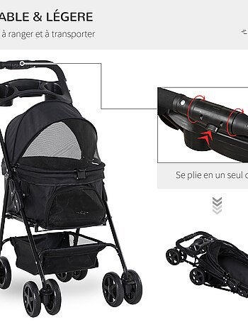 Poussette buggy pliable chien chat panier rangement 4 roues