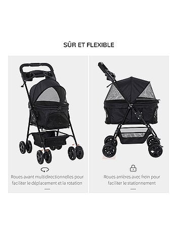 Poussette buggy pliable chien chat panier rangement 4 roues