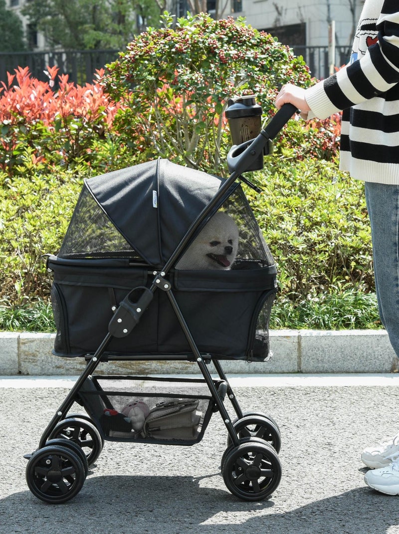 Poussette buggy pliable chien chat panier rangement 4 roues Noir - Kiabi