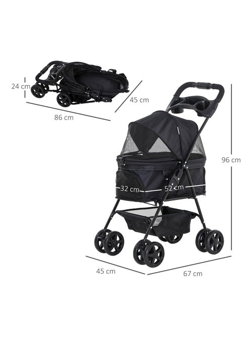 Poussette buggy pliable chien chat panier rangement 4 roues - Kiabi