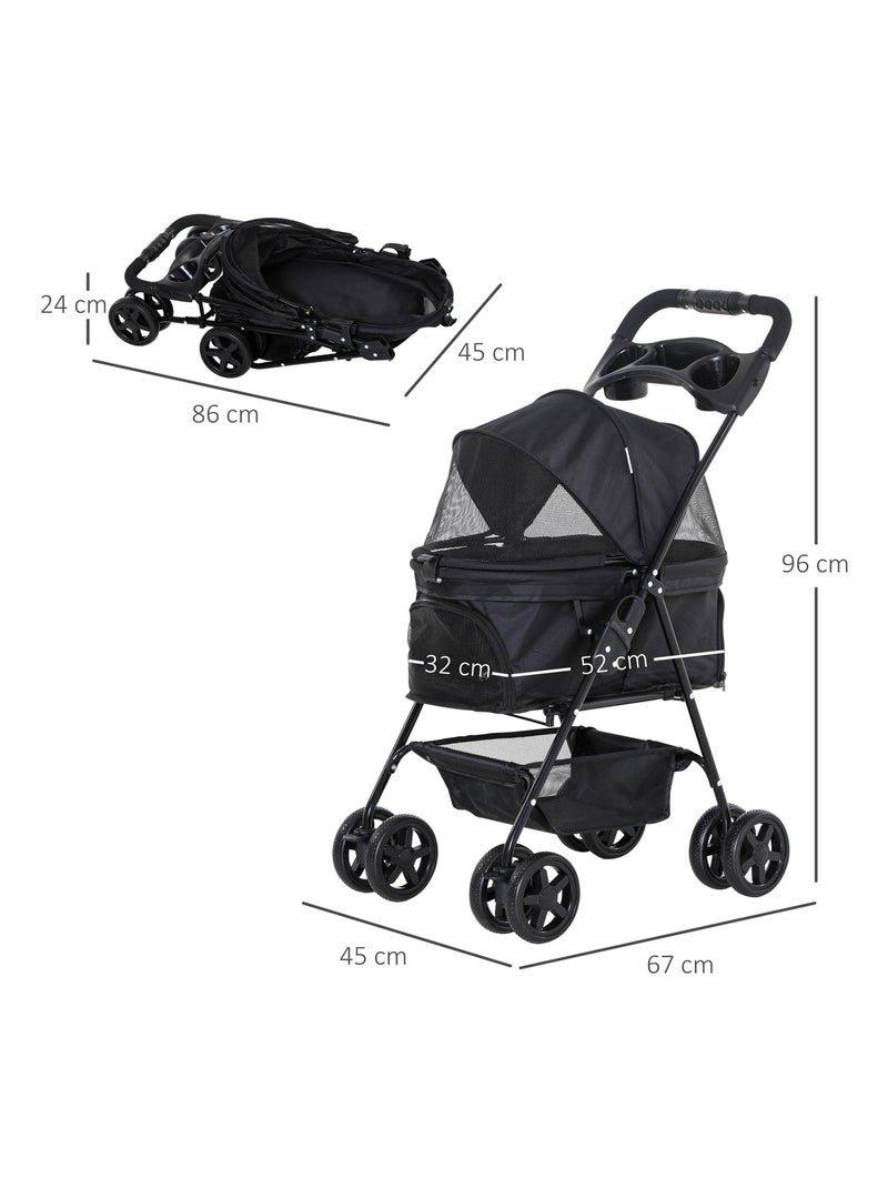 Poussette buggy pliable chien chat panier rangement 4 roues Noir - Kiabi