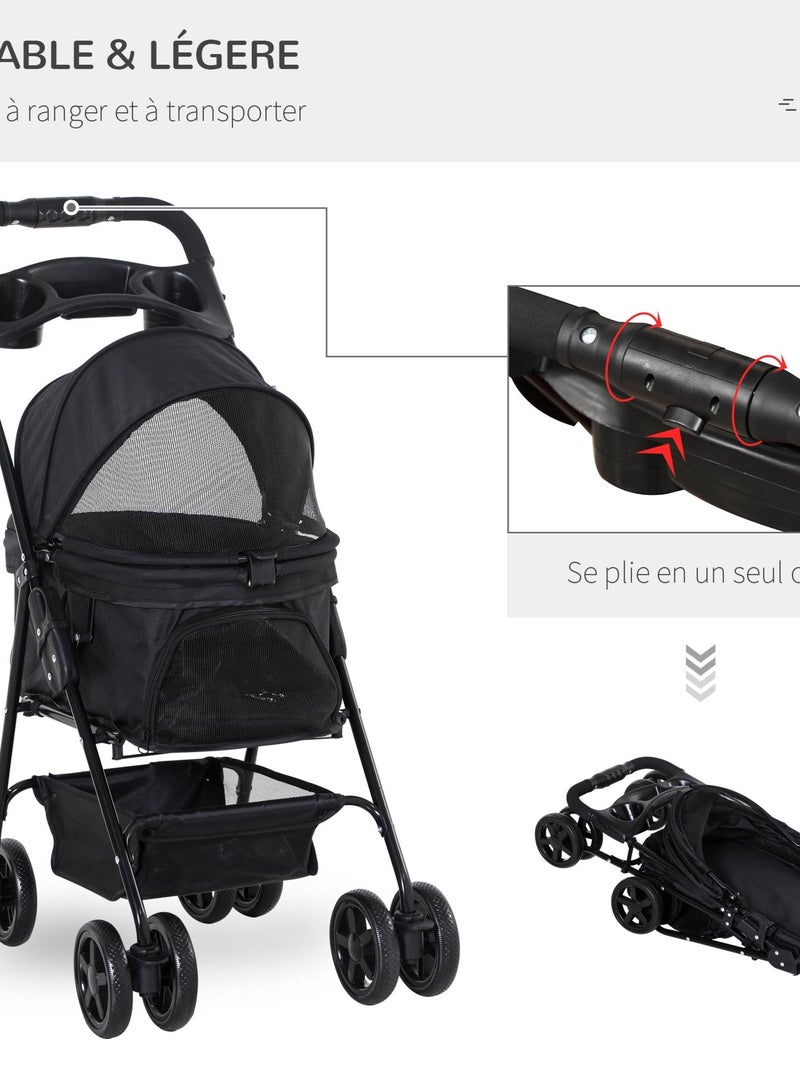 Poussette buggy pliable chien chat panier rangement 4 roues Noir - Kiabi