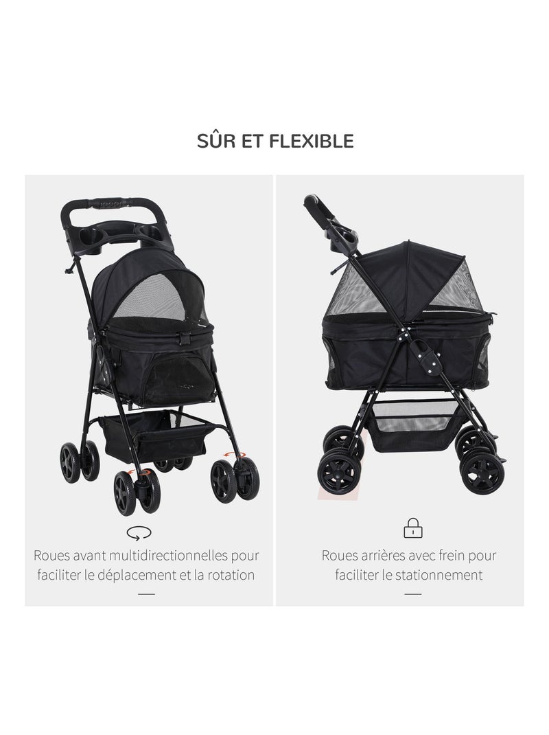 Poussette buggy pliable chien chat panier rangement 4 roues Noir - Kiabi