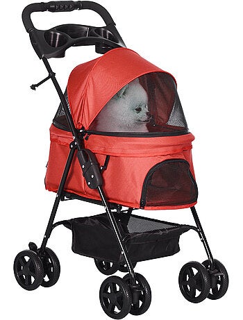 Poussette buggy pliable chien chat panier rangement 4 roues