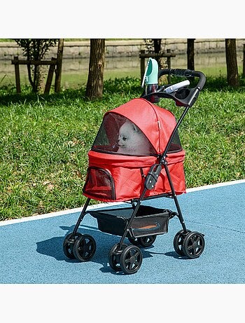 Poussette buggy pliable chien chat panier rangement 4 roues