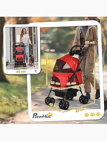 Poussette buggy pliable chien chat panier rangement 4 roues