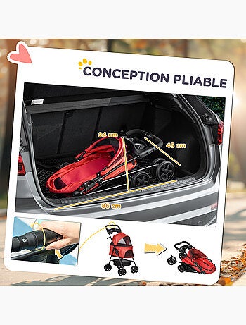 Poussette buggy pliable chien chat panier rangement 4 roues