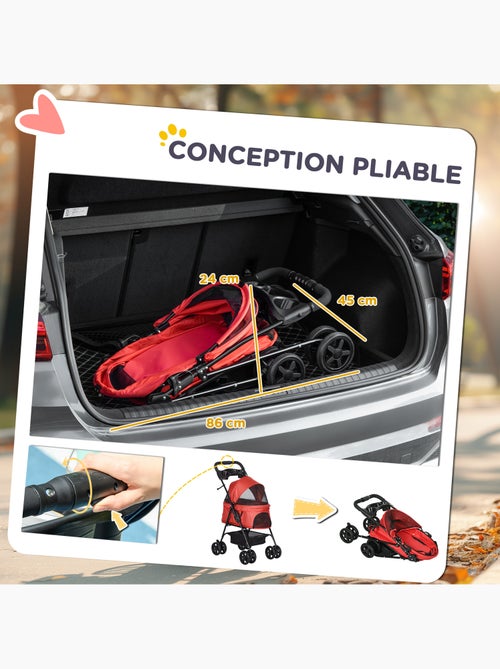 Poussette buggy pliable chien chat panier rangement 4 roues - Kiabi