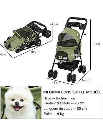 Poussette buggy pliable chien chat panier rangement 4 roues