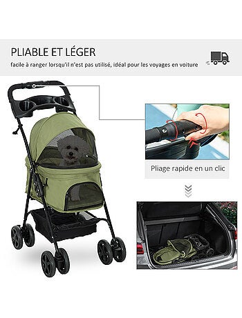 Poussette buggy pliable chien chat panier rangement 4 roues