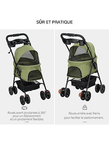 Poussette buggy pliable chien chat panier rangement 4 roues