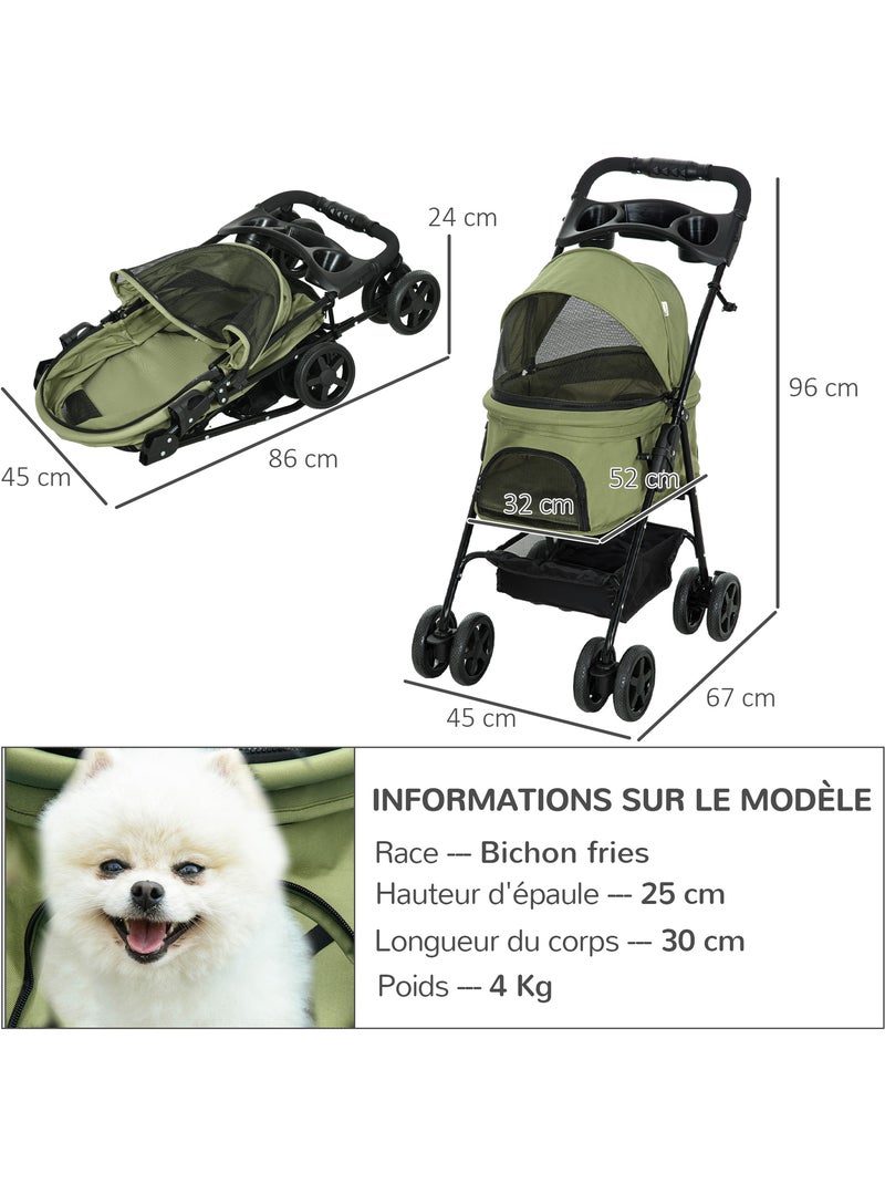 Poussette buggy pliable chien chat panier rangement 4 roues Vert - Kiabi