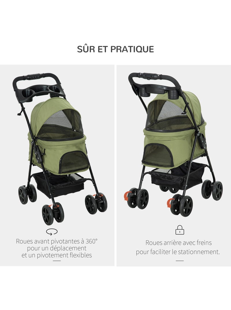 Poussette buggy pliable chien chat panier rangement 4 roues Vert - Kiabi