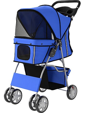 Poussette buggy pliable chien chat porte-gobelet panier de rangement bleu