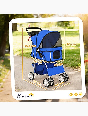 Poussette buggy pliable chien chat porte-gobelet panier de rangement bleu