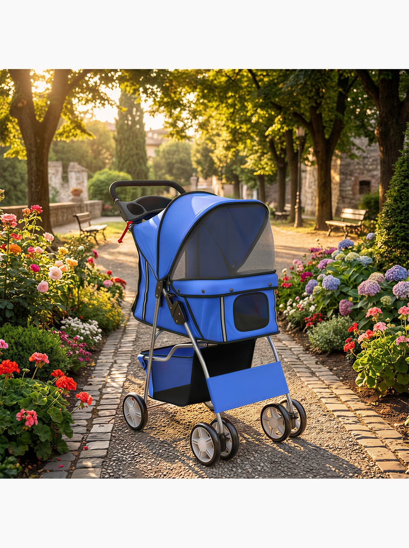Poussette buggy pliable chien chat porte-gobelet panier de rangement bleu Bleu Bleu - Kiabi