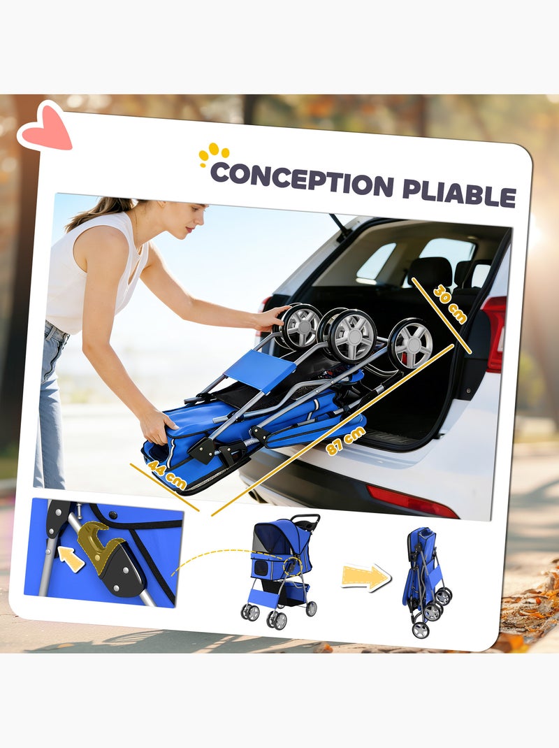 Poussette buggy pliable chien chat porte-gobelet panier de rangement bleu Bleu Bleu - Kiabi