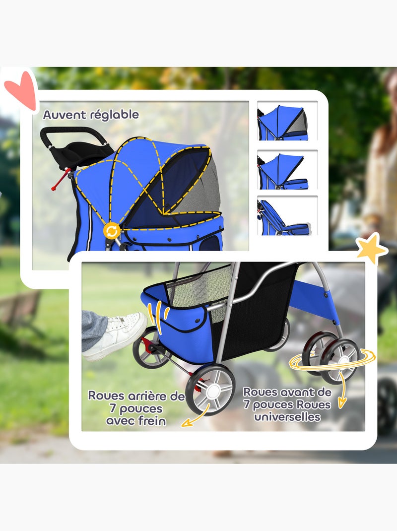 Poussette buggy pliable chien chat porte-gobelet panier de rangement bleu Bleu Bleu - Kiabi