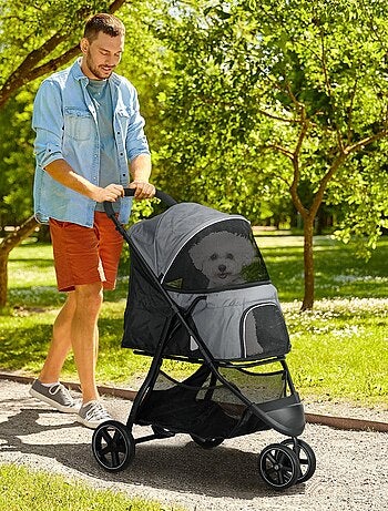 Poussette buggy pliable pour chien chat acier oxford gris